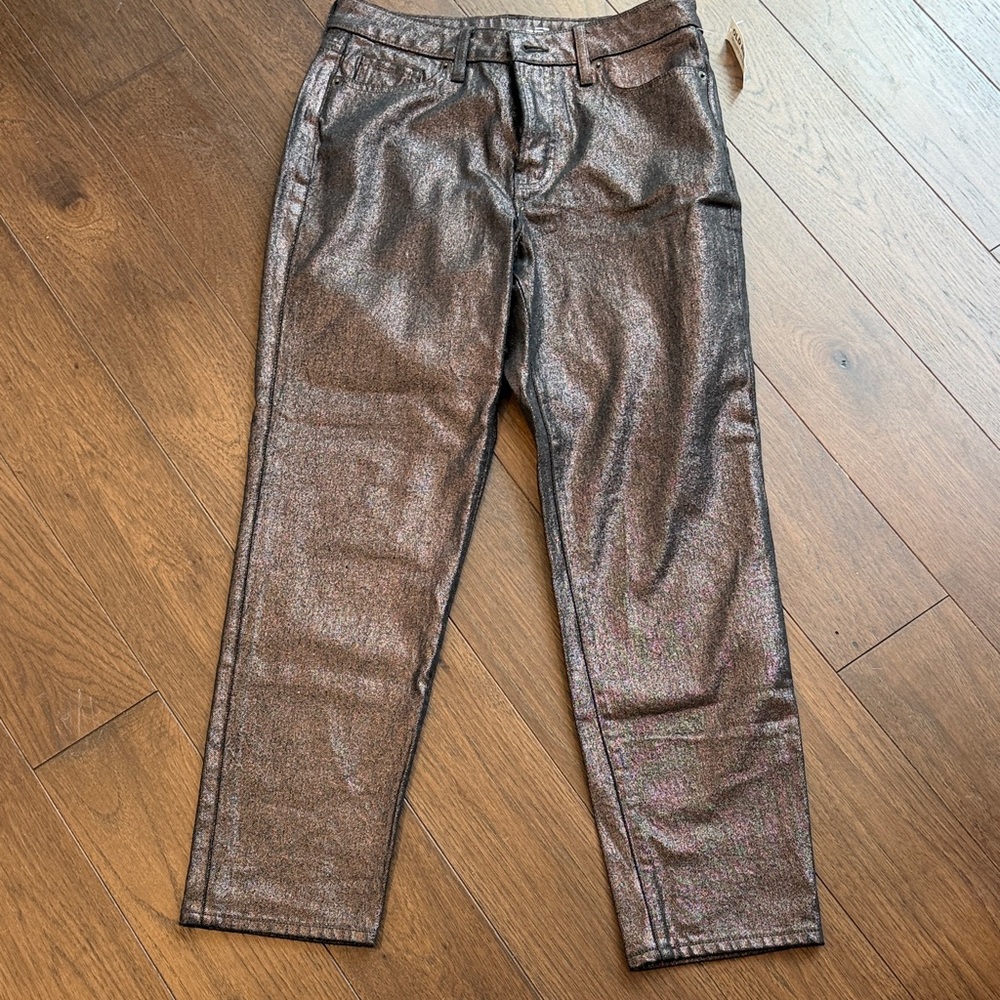 Old Navy Womenโs High Rise OG Straight Metallic Pants Size 4 NWT C12-019
